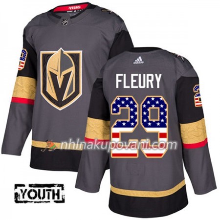 Vegas Golden Knights Dresy Marc-Andre Fleury 29 Adidas 2017-2018 Šedá USA Flag Fashion Authentic - Dětské